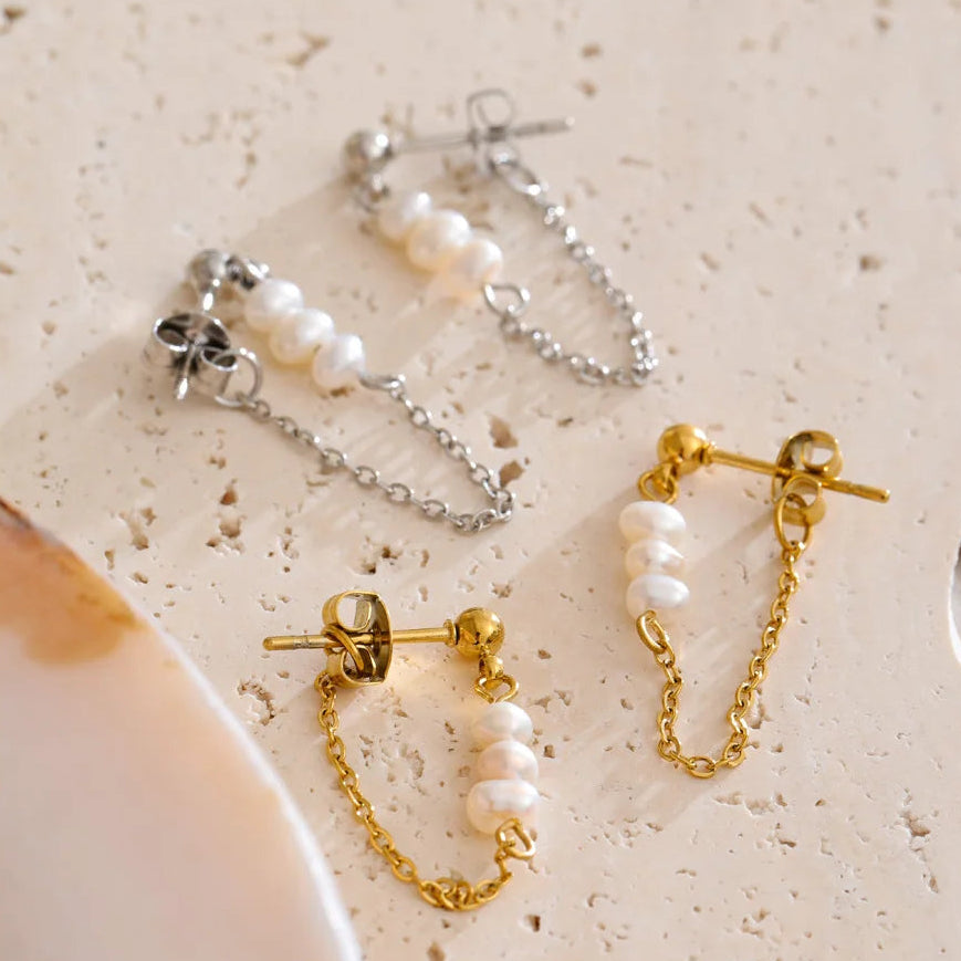 Orecchini Cerchio Acciaio Inossidabile Perle Naturali Oro PVD Jinyou