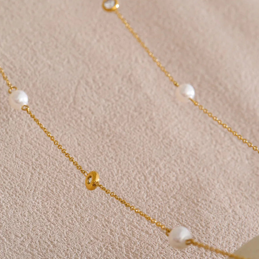 Collana JINYOU 5550 Doppio Strato con Perle e Zirconi Elegante