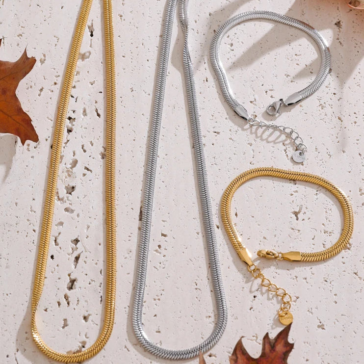 Set Gioielli Catena Serpente Acciaio Inossidabile Oro 18K Impermeabile