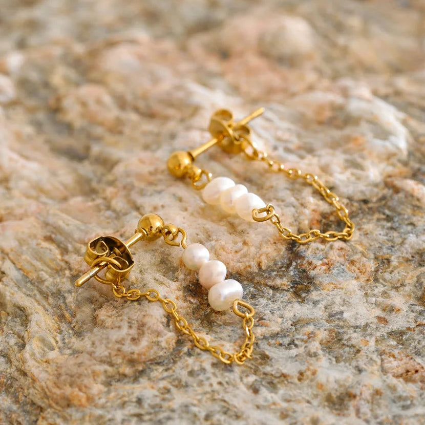 Orecchini Cerchio Acciaio Inossidabile Perle Naturali Oro PVD Jinyou
